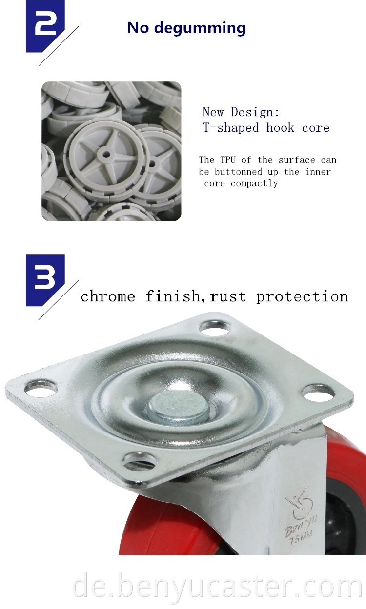 TPU Light Duty Patent Polyurethan Caster in Rot ohne Lager